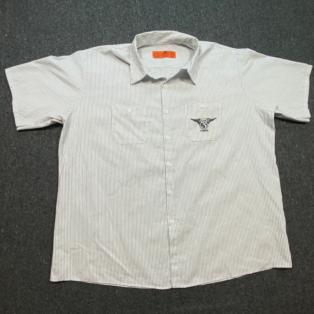 Red Kap Work Shirt 3XL Mens White Pinstripe Buds Sturgis Motorcycle Graphic SS